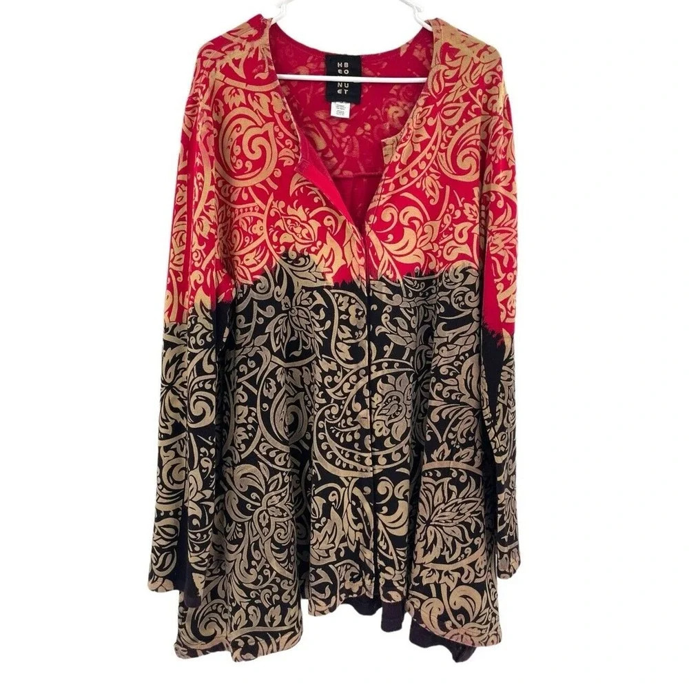 Heyne Bogut Women Size XL Top Boxy Snap Front Cardigan Hand Dyed Painted 5
